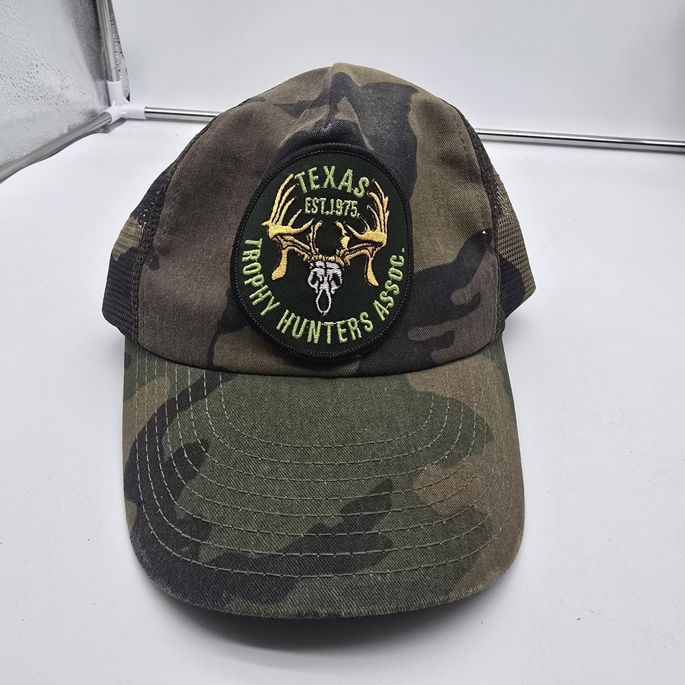Vintage‎ Camo Texas Trophy Hunters Association Patch Trucker Mesh Hats Cap